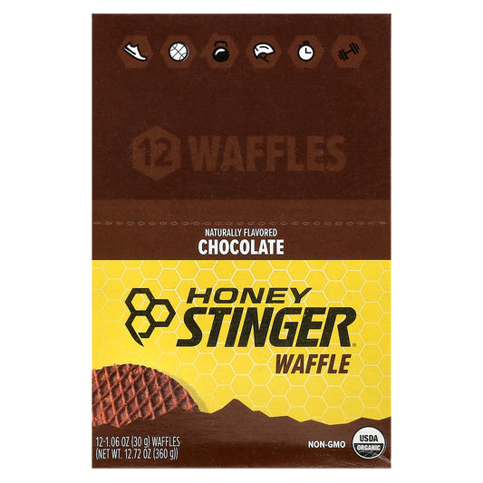 Chocolate Energy Waffles by Honey Stinger - 12 Pack, 1.06 oz Each - Image 1