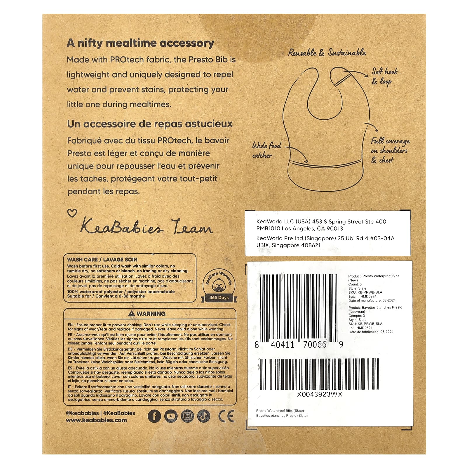 KeaBabies, Presto Waterproof Bibs, 6-36 Months, Slate, 3 Pack - Image 2