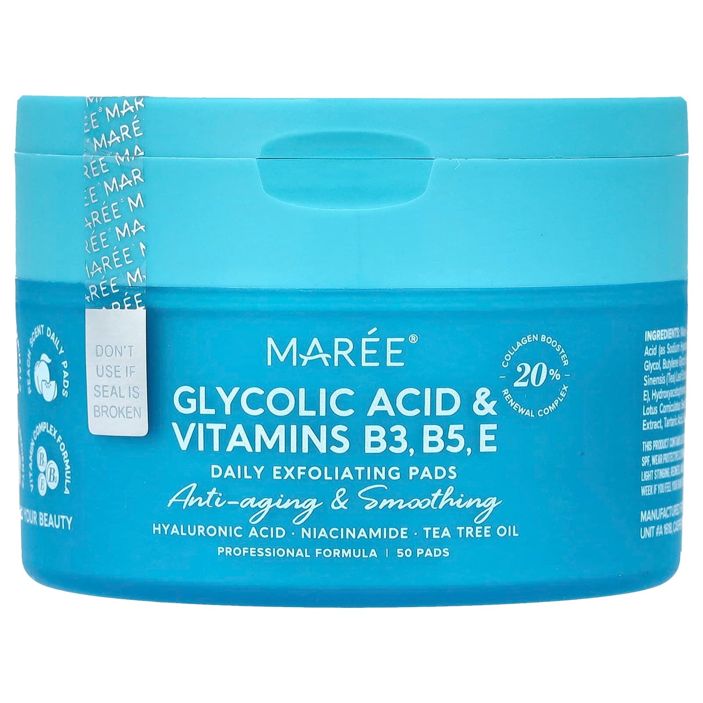 Maree, Daily Exfoliating Pads, Glycolic Acid & Vitamins B3, B5, E, Peach, 50 Pads - Image 1