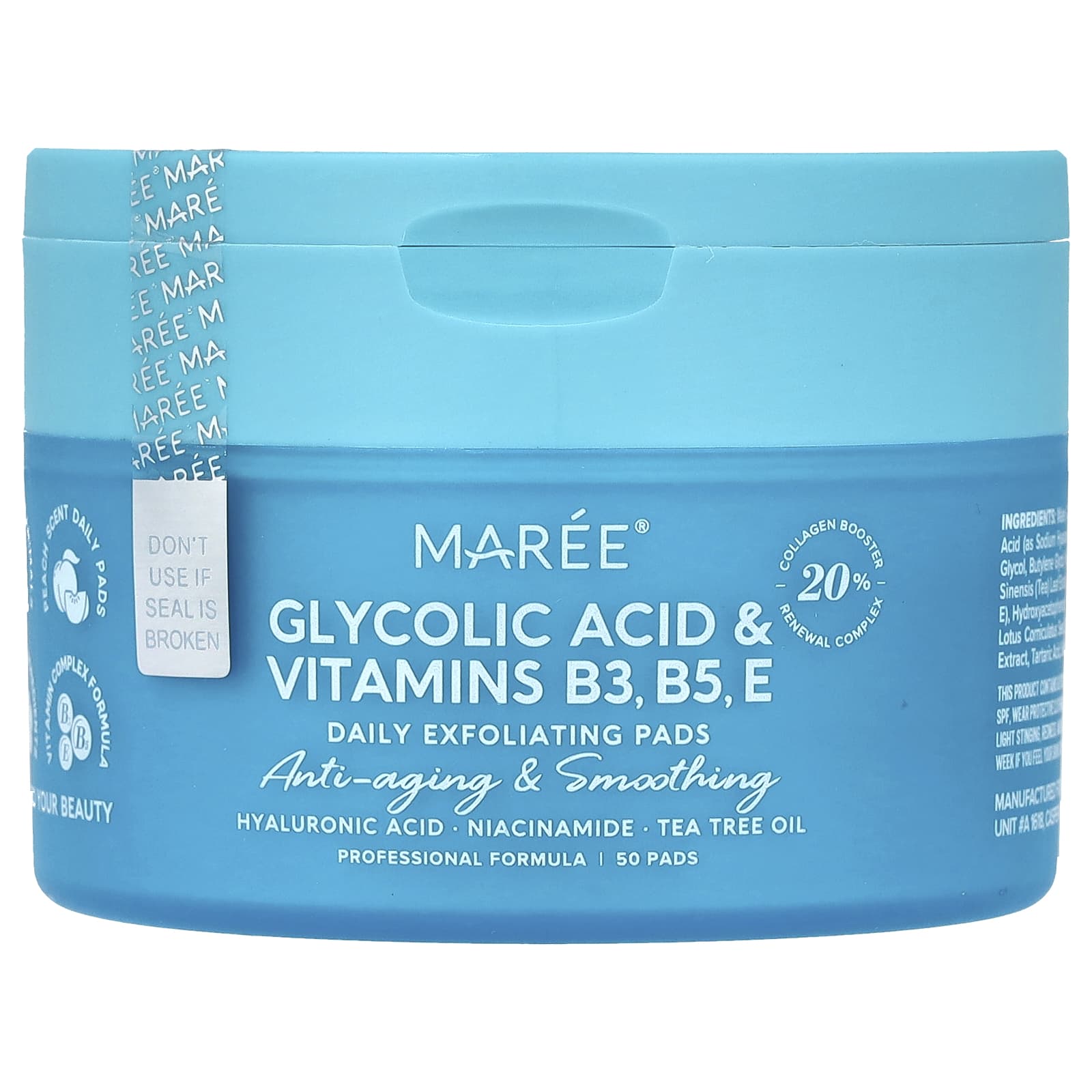 Maree, Daily Exfoliating Pads, Glycolic Acid & Vitamins B3, B5, E, Peach, 50 Pads - Image 1