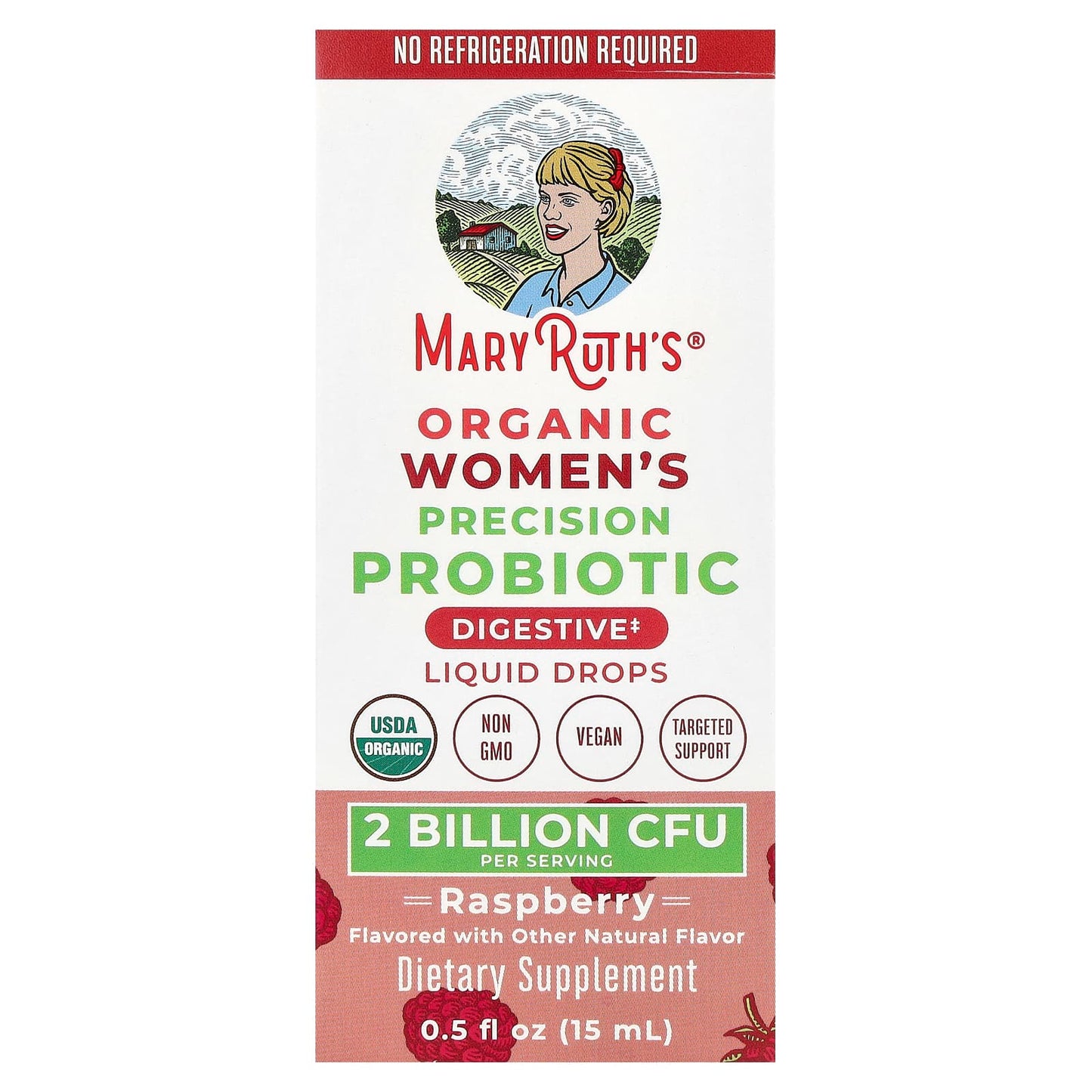 MaryRuth's, Organic Women's Precision Probiotic, Liquid Drops, Raspberry , 2 Billion CFU , 0.5 fl oz (15 ml) - Image 1