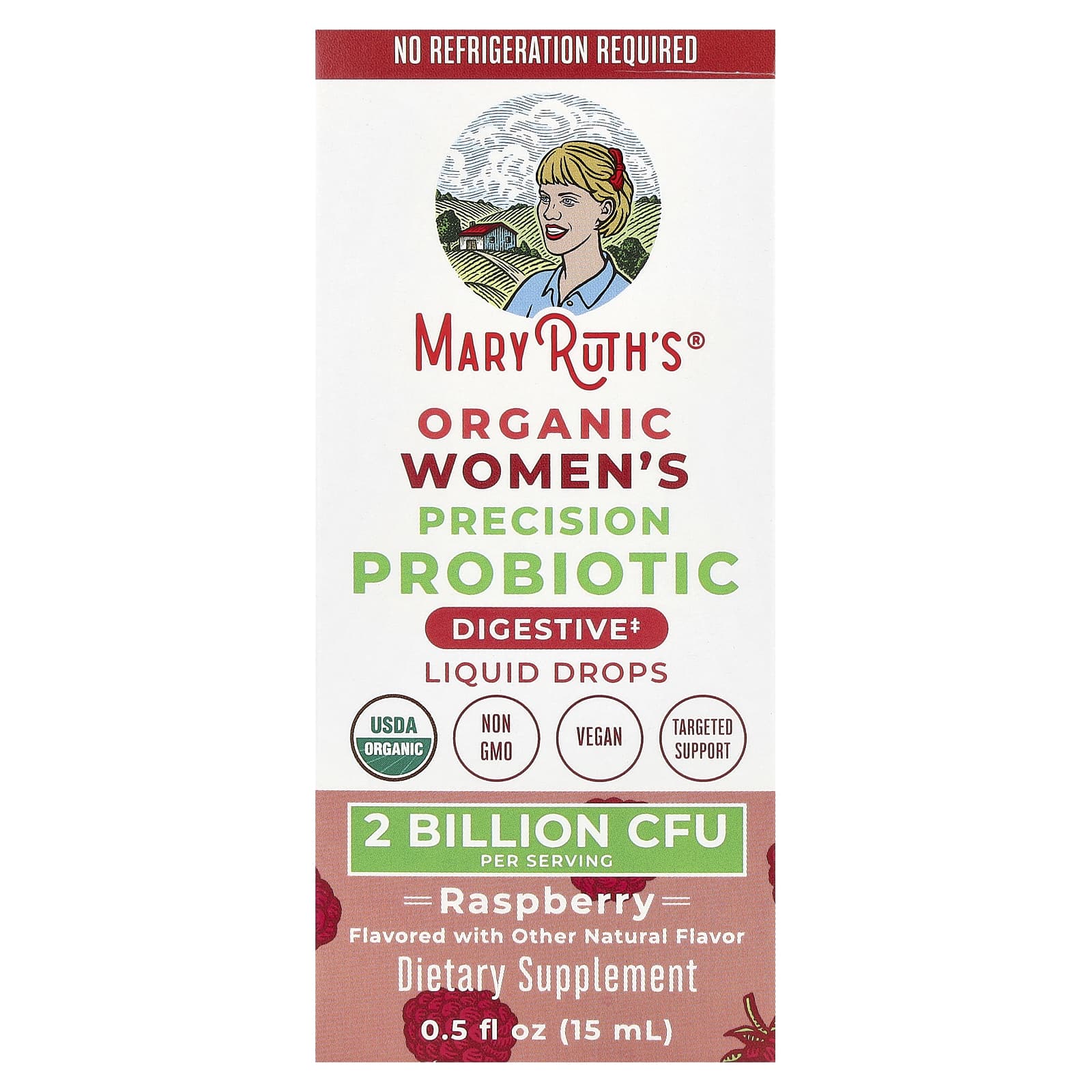 MaryRuth's, Organic Women's Precision Probiotic, Liquid Drops, Raspberry , 2 Billion CFU , 0.5 fl oz (15 ml) - Image 1