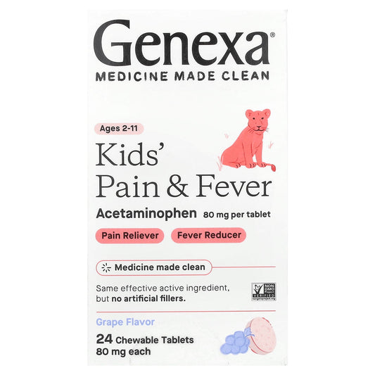 Genexa Kids' Pain & Fever Relief, Grape, 80 mg, 24 Chewable Tablets - Image 1