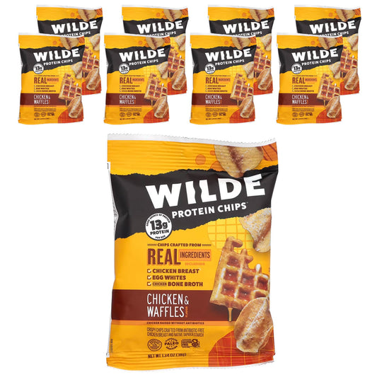 Wilde Brands, Protein Chips, Chicken & Waffles, 8 Bags, 1.34 oz (38 g) Each - Image 1