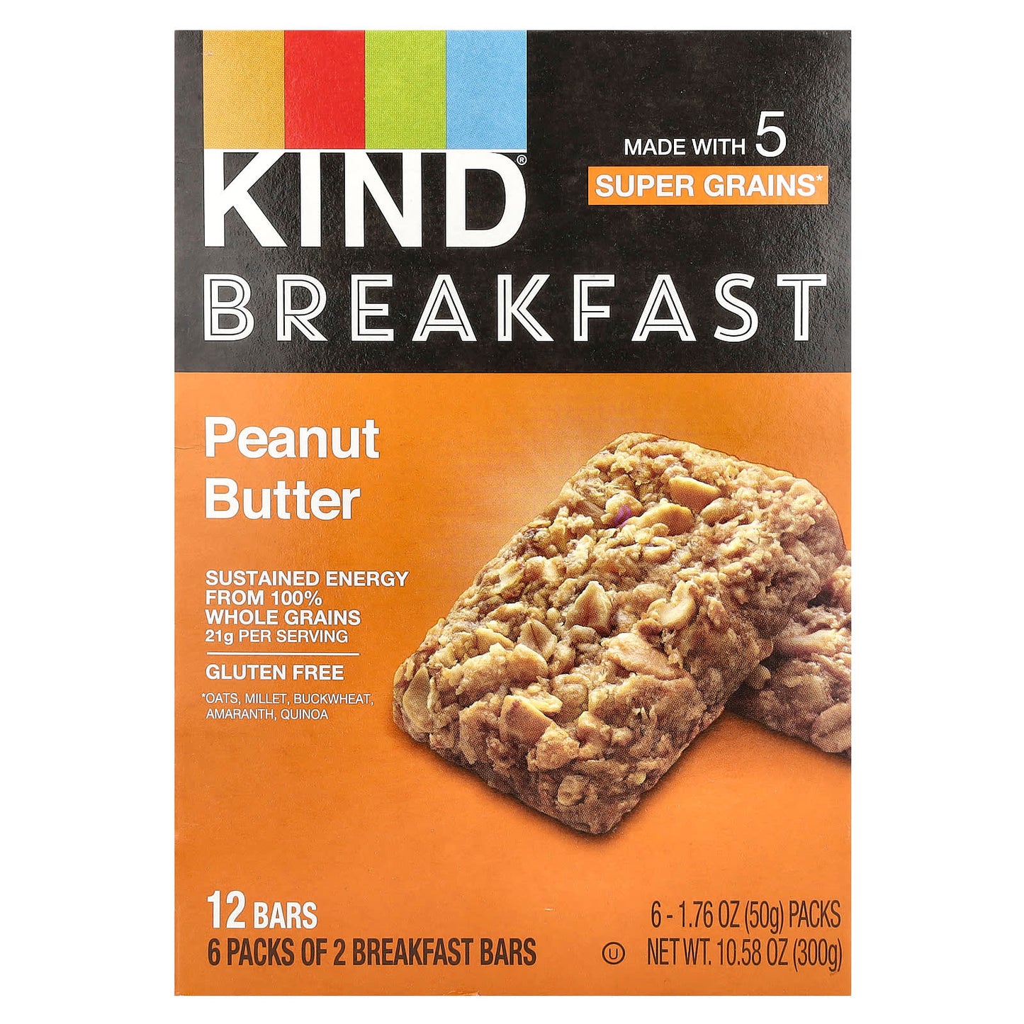 KIND Bars, Breakfast Bar, Peanut Butter, 6 Packs, 1.76 oz (50 g) Each - Image 1