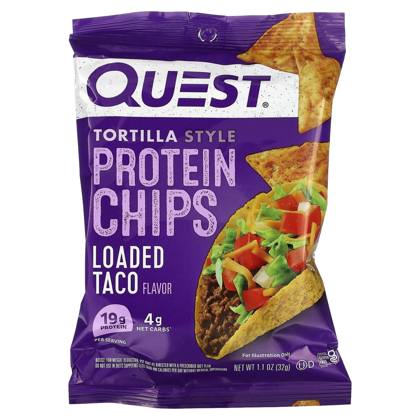 Quest Nutrition, Tortilla Style Protein Chips, Loaded Taco, 8 Bags, 1.1 oz (32 g) Each - Image 2