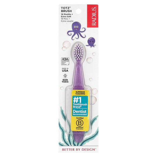 RADIUS, Totz® Toothbrush, 18+ Months, Extra Soft, Purple Sparkle, 1 Toothbrush - Image 1