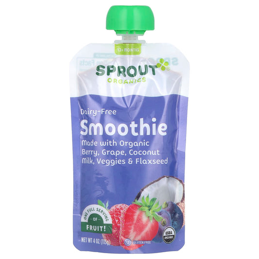 Sprout Organics, Baby Food, Dairy-Free Smoothie, 12 Months & Up , Berry, Grape, Coconut Milk, Veggies & Flaxseed, 4 oz (113 g) - Image 1