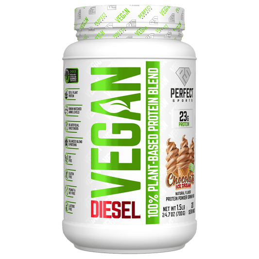 PERFECT Sports, Vegan Diesel, 100% Plant-Based Protein Blend, Chocolate Ice Cream, 1.5 lb (700 g)