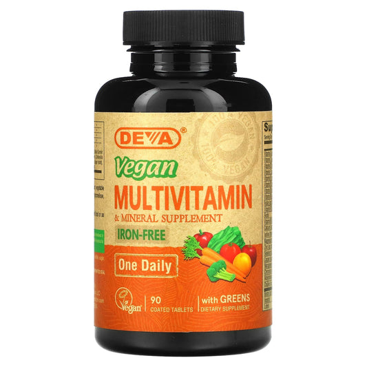 Vegan Multivitamin & Mineral Supplement with Greens, Iron Free - 90 Coated Tablets - Image 1