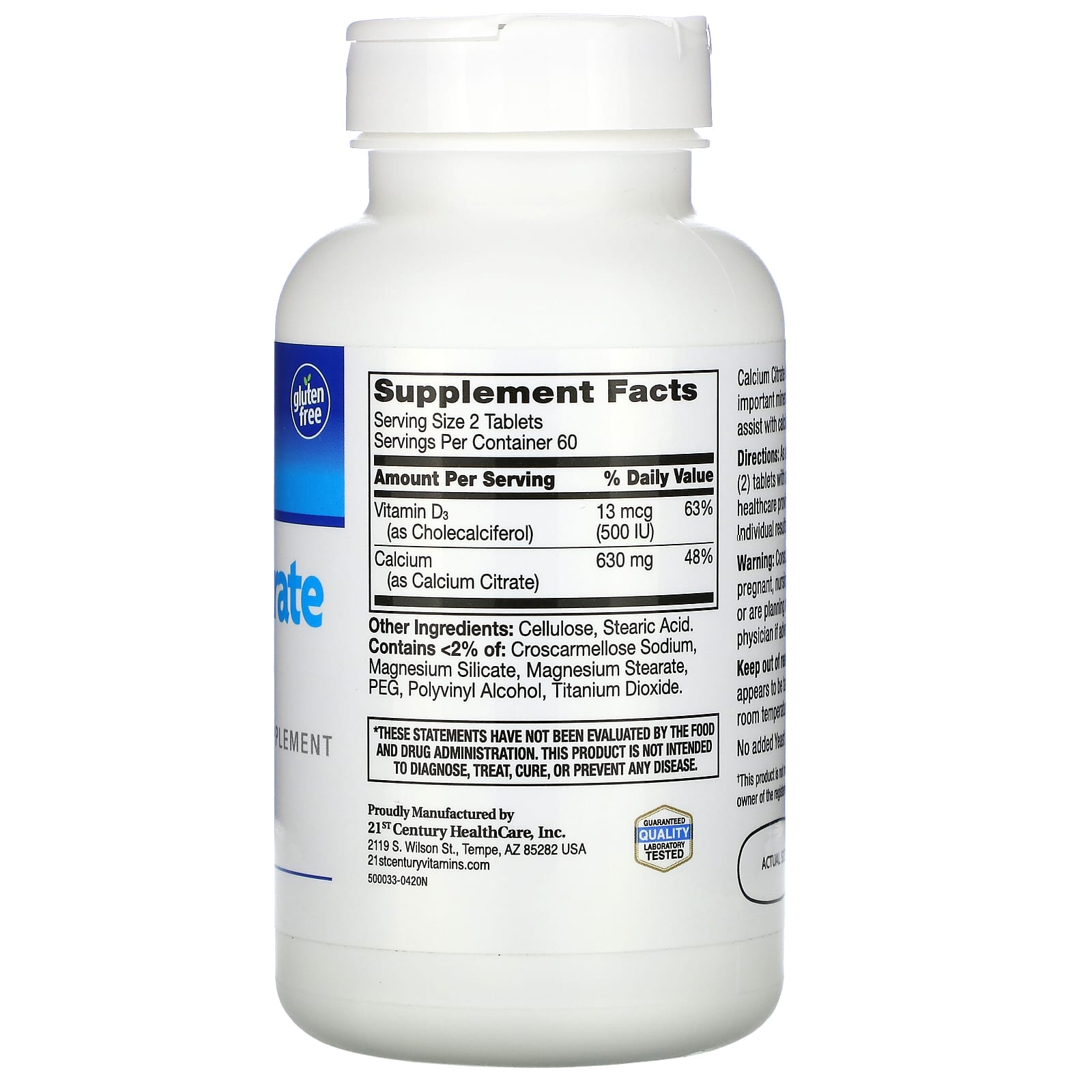 21st Century Calcium Citrate Maximum D3 Supplement, 120 Tablets - Image 2
