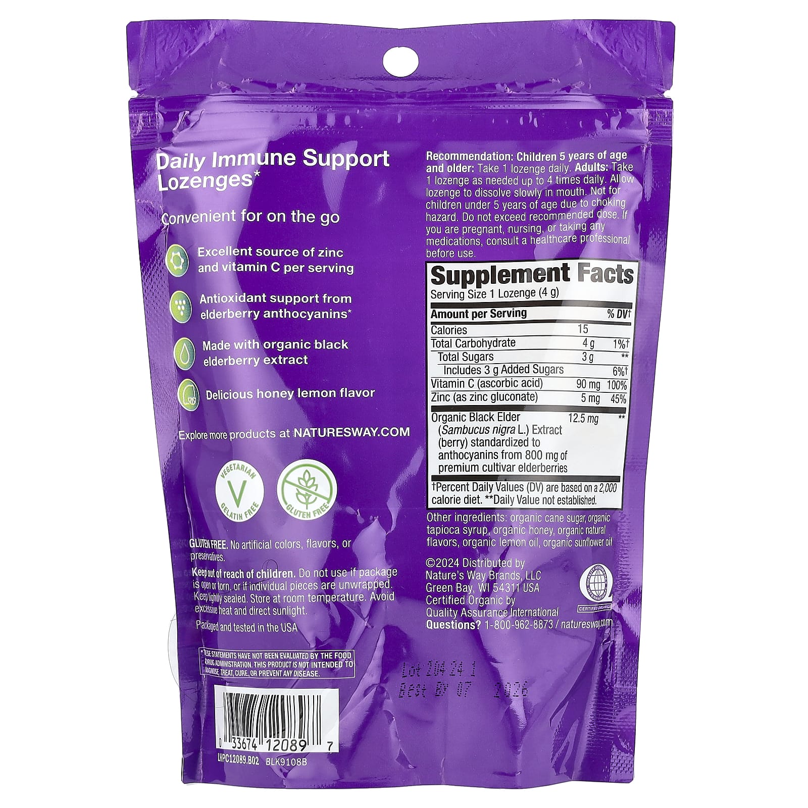 Nature's Way, Sambucus®, Immune Lozenges, Elderberry Zinc + Vitamin C, Honey Lemon, 24 Lozenges
