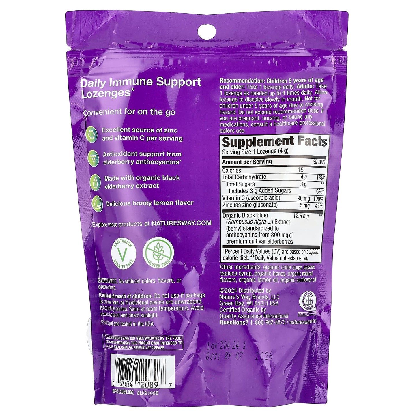 Nature's Way, Sambucus®, Immune Lozenges, Elderberry Zinc + Vitamin C, Honey Lemon, 24 Lozenges - Image 2