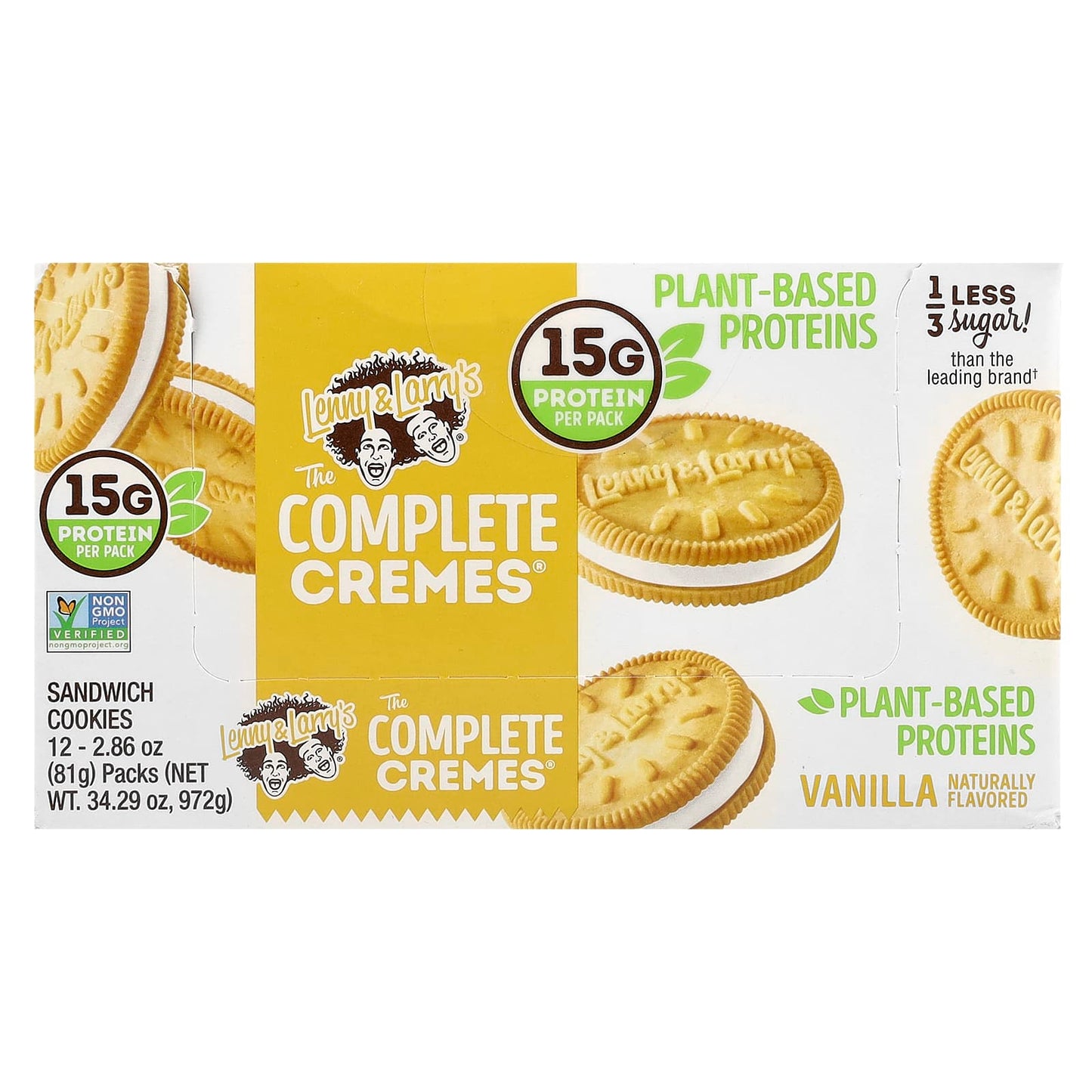 Lenny & Larry's, The Complete Cremes®, Sandwhich Cookies, Vanilla, 12 Packs, 2.86 oz (81 g) Each - Image 1
