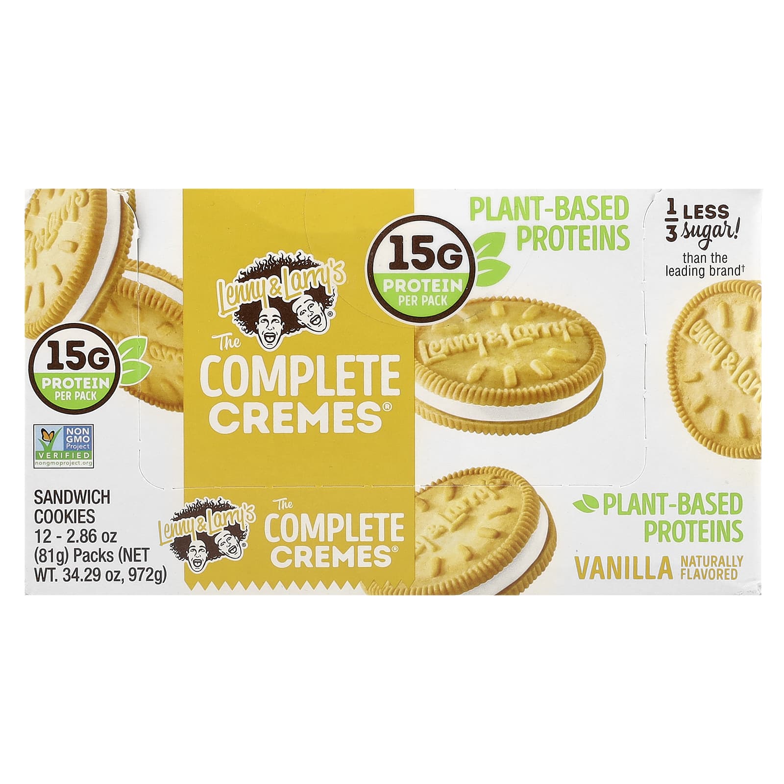 Lenny & Larry's, The Complete Cremes®, Sandwhich Cookies, Vanilla, 12 Packs, 2.86 oz (81 g) Each - Image 1