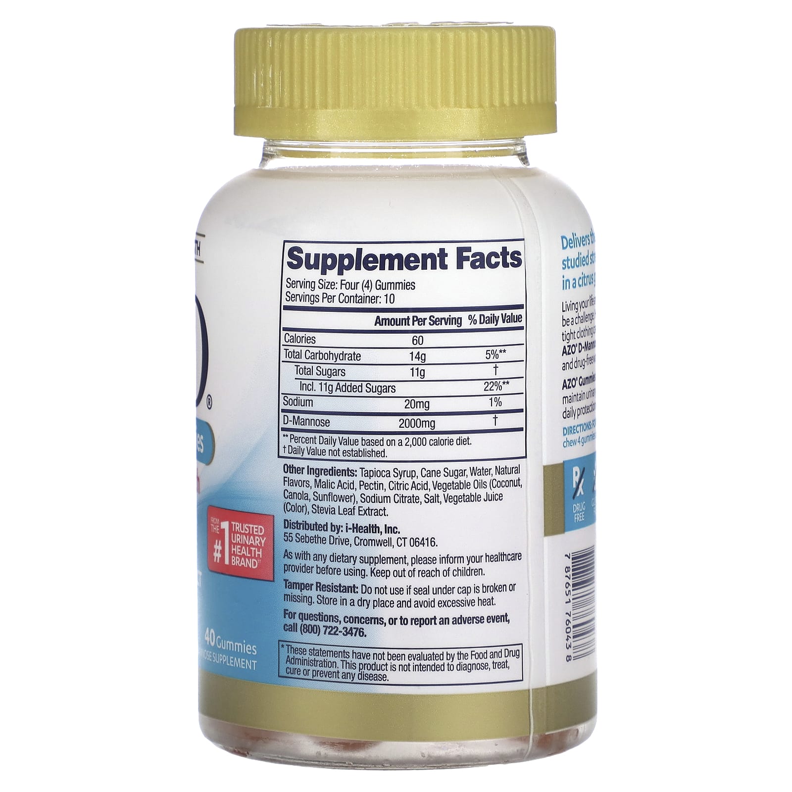 AZO D-Mannose Gummies for Urinary Tract Health, Citrus Blast, 40 Gummies - Image 2
