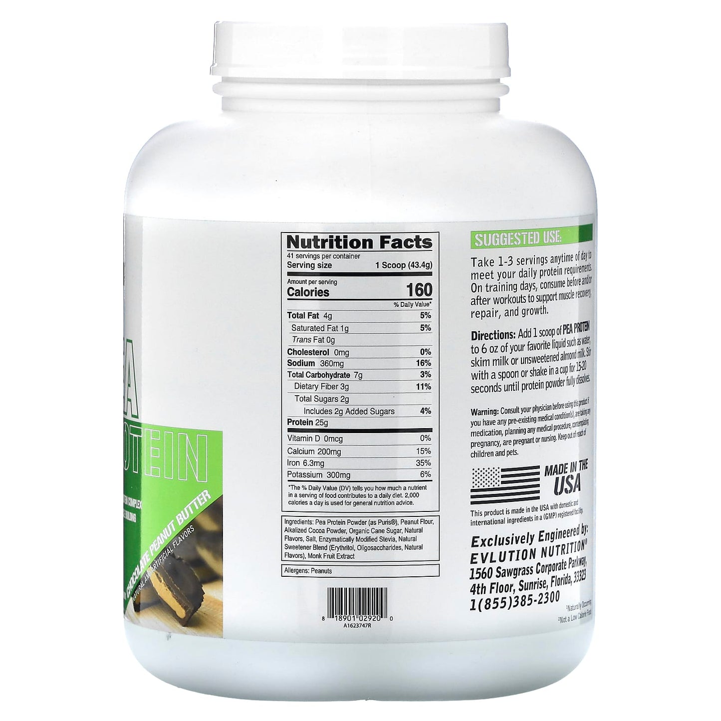 EVLution Nutrition Chocolate Peanut Butter Pea Protein Powder 4lb - Image 2