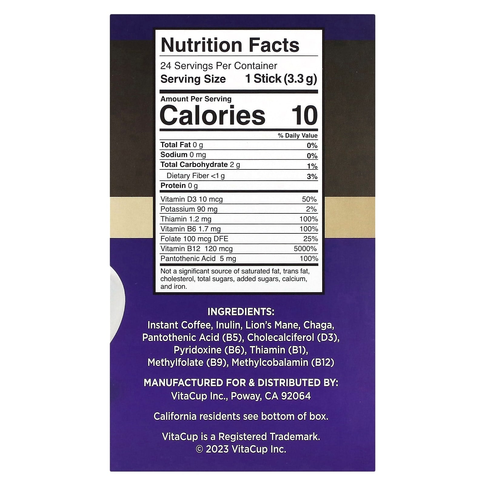 VitaCup, Focus Instant Coffee, Medium Roast, 24 Single-Serve Sticks, 0.12 oz (3.3 g) Each - Image 2
