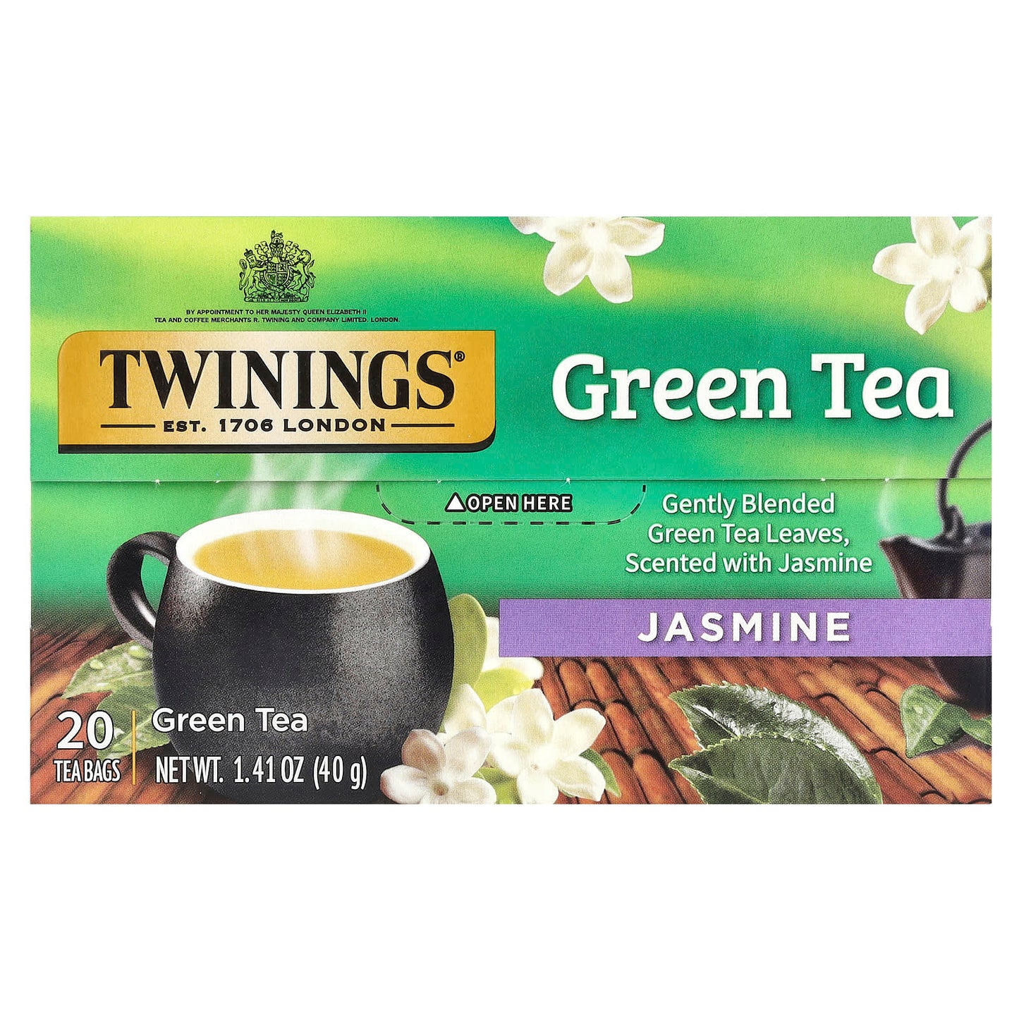 Twinings, Green Tea, Jasmine, 20 Tea Bags, 1.41 oz (40 g) - Image 1