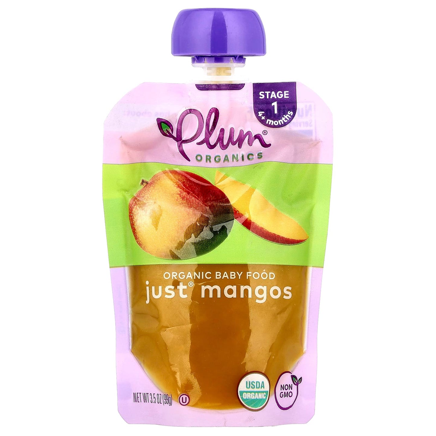 Plum Organics, Organic Baby Food, Just® Mangos, Stage 1, 4+ Months, 3.5 oz (99 g) - Image 1