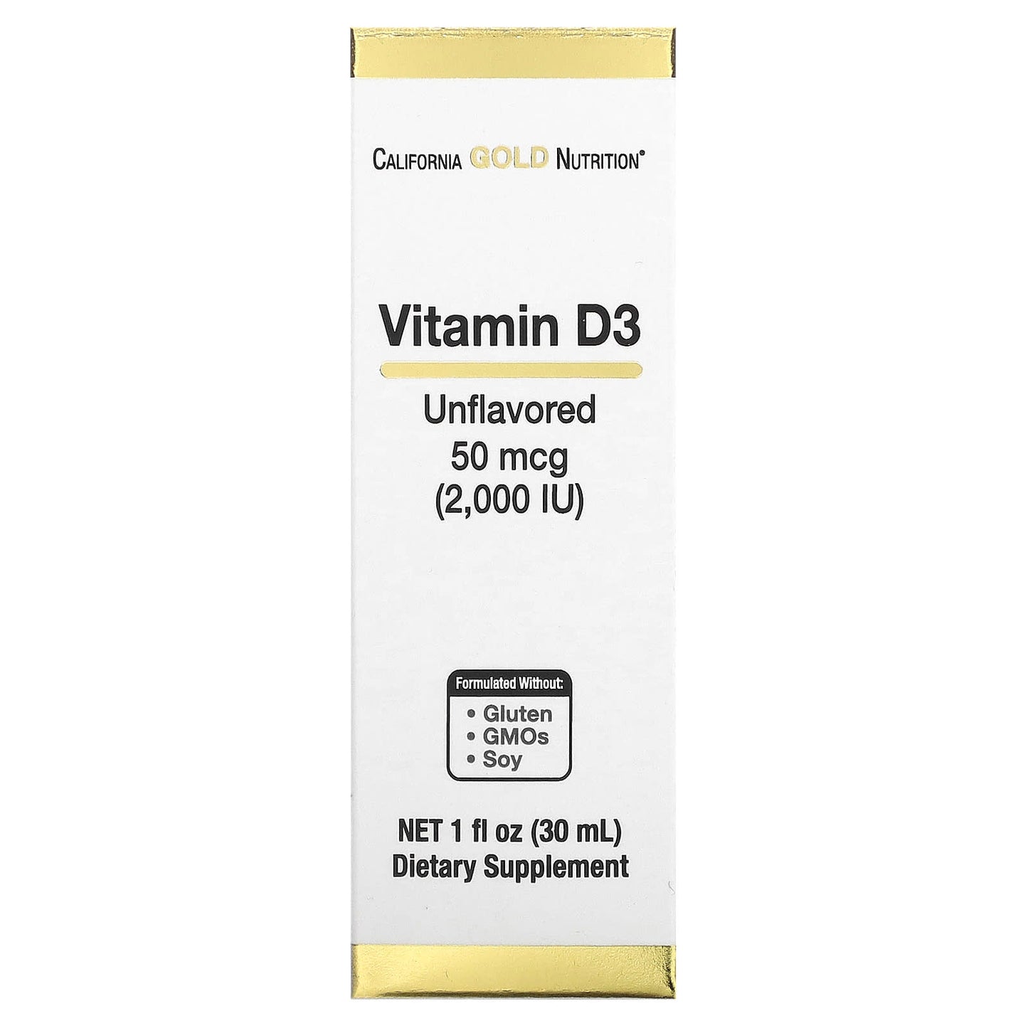 California Gold Nutrition Vitamin D3 Liquid Supplement 50mcg 2000 IU Unflavored 30ml - Image 1