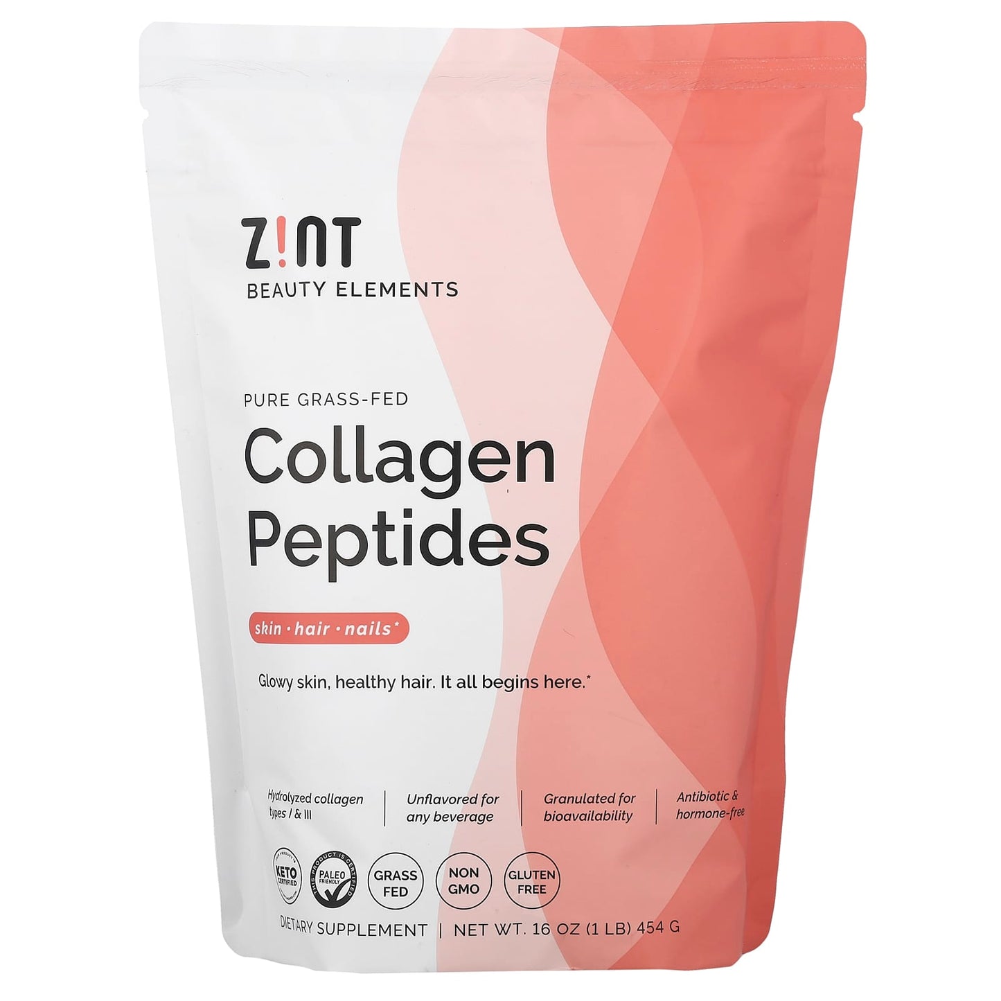 Zint, Pure Grass-Fed Collagen Peptides, Unflavored, Bag, 16 oz (454 g) - Image 1