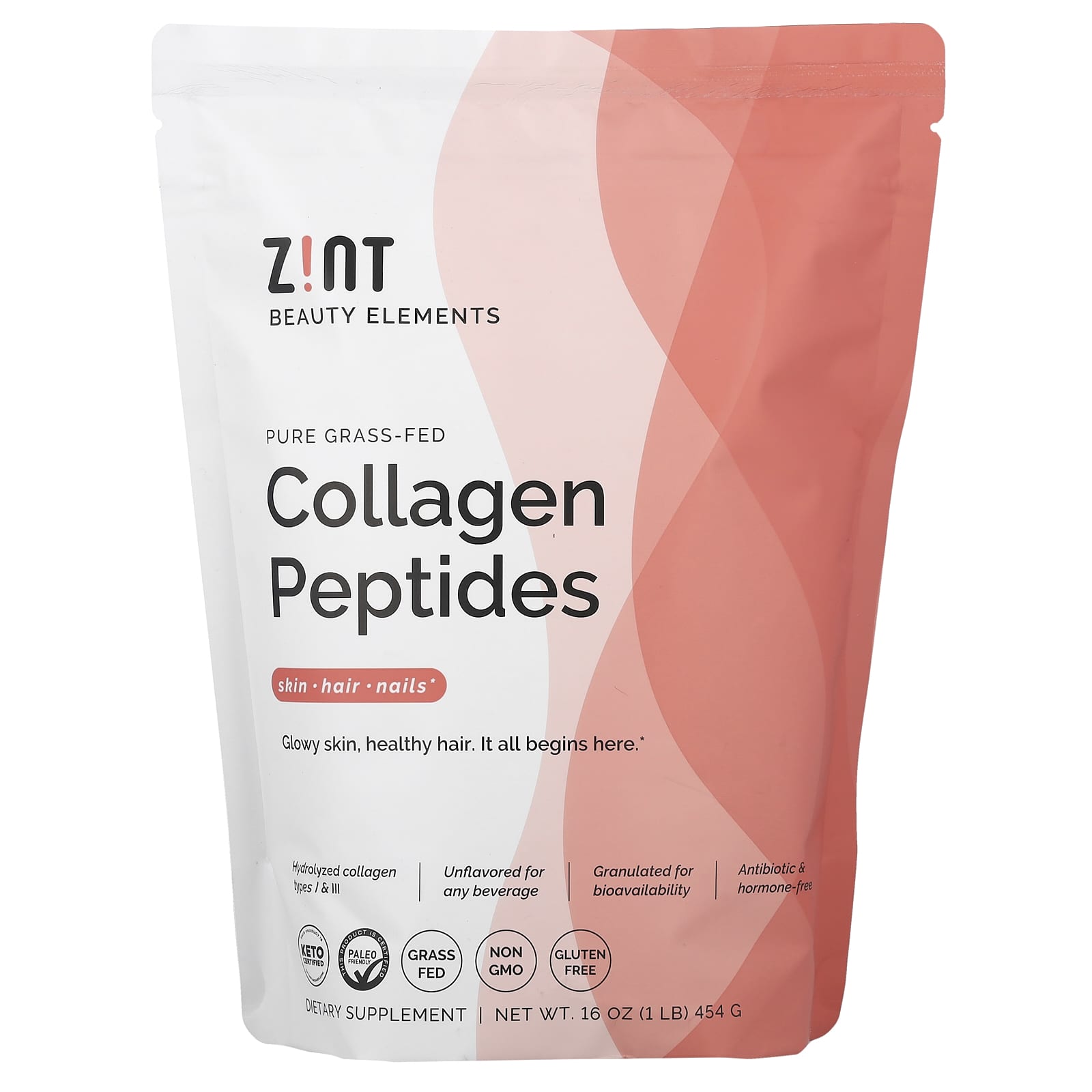Zint, Pure Grass-Fed Collagen Peptides, Unflavored, Bag, 16 oz (454 g) - Image 1