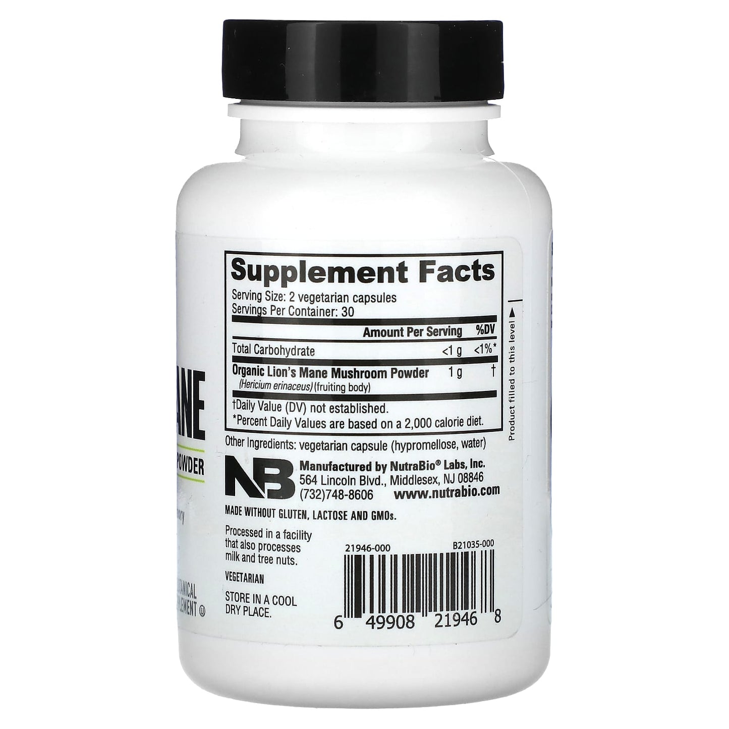 NutraBio, Organic Lions Mane, 60 Capsules (0.5 g per Capsule) - Image 2