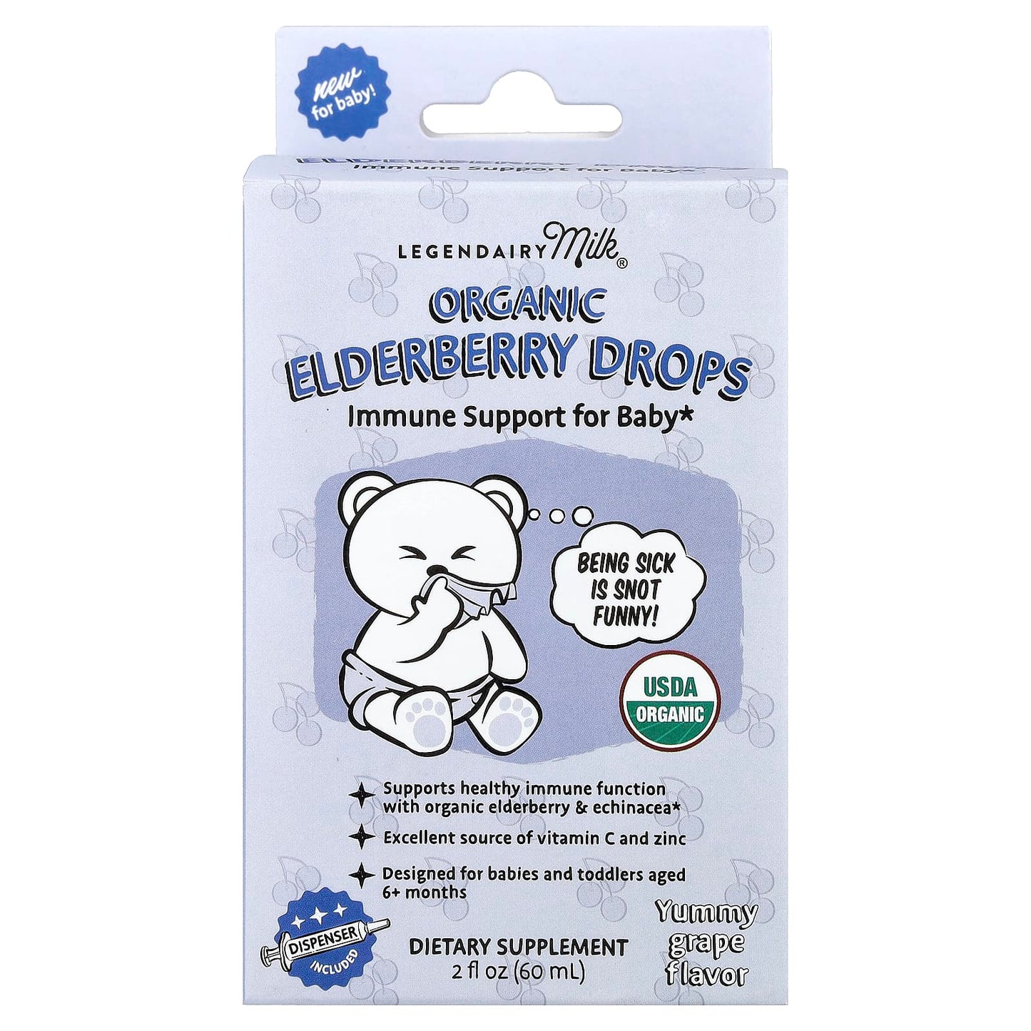 Legendairy Milk, Organic Elderberry Drops, 6+ Months, Yummy Grape, 2 fl oz (60 ml) - Image 1