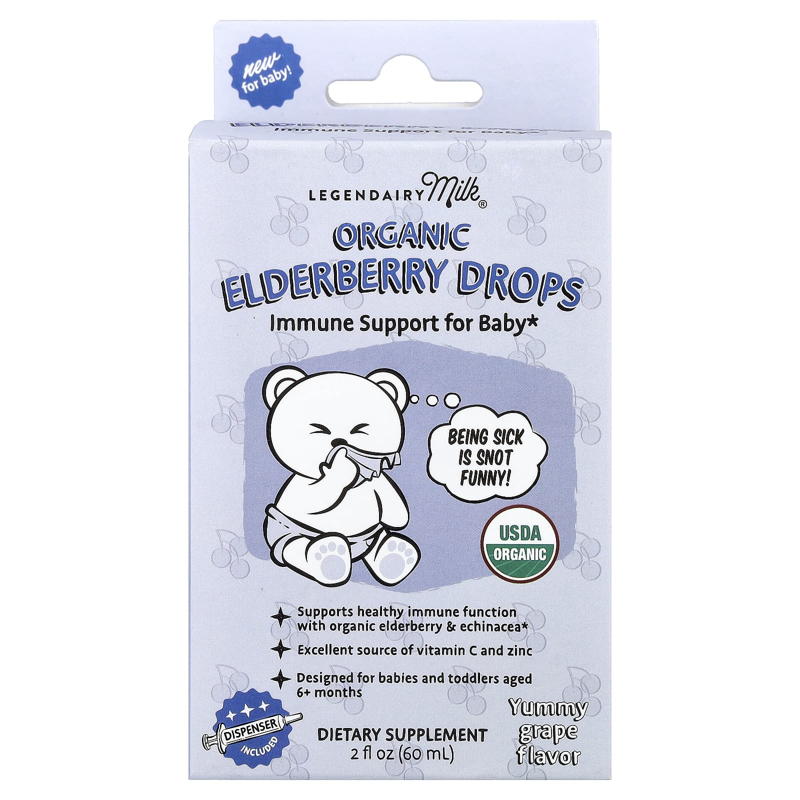 Legendairy Milk, Organic Elderberry Drops, 6+ Months, Yummy Grape, 2 fl oz (60 ml) - Image 1