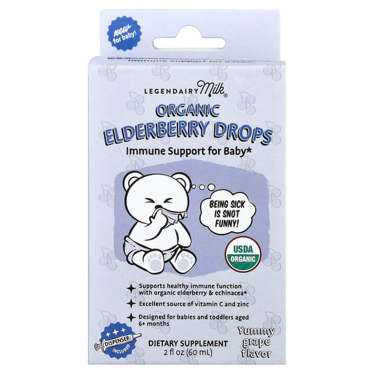 Legendairy Milk, Organic Elderberry Drops, 6+ Months, Yummy Grape, 2 fl oz (60 ml) - Image 1