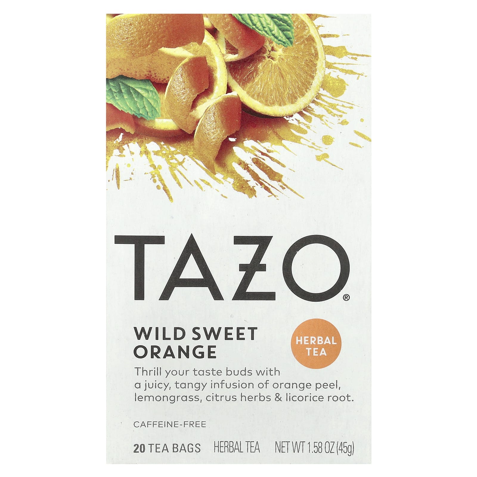 TAZO, Herbal Tea, Wild Sweet Orange, Caffeine-Free, 20 Tea Bags, 1.58 oz (45 g) - Image 1