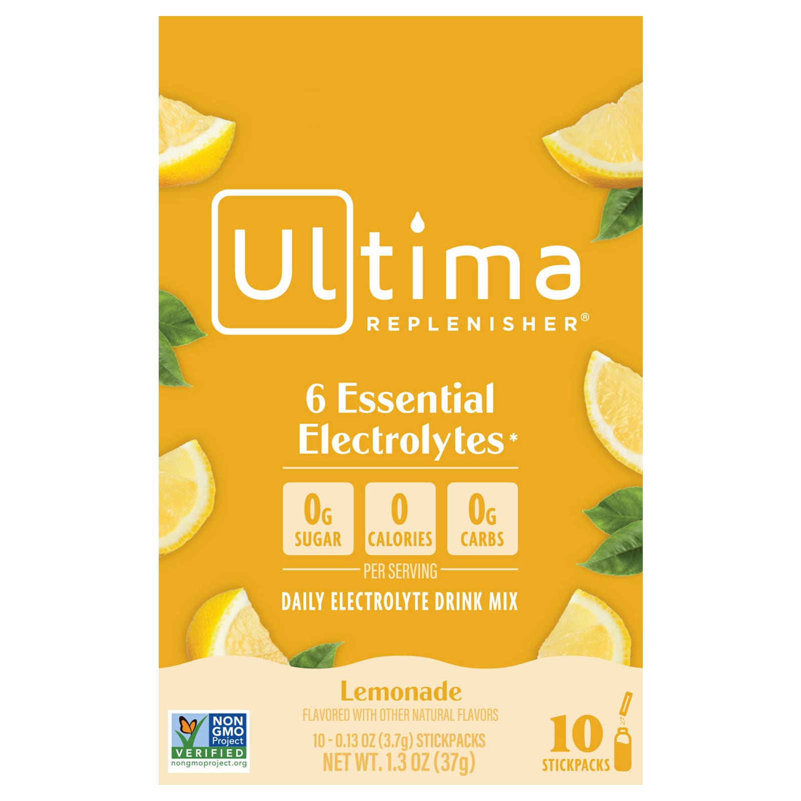 Ultima Replenisher, 6 Essential Electrolytes, Daily Electrolyte Drink Mix, Lemonade, 10 Stickpacks, 0.13 oz (3.7 g) Each - Image 1