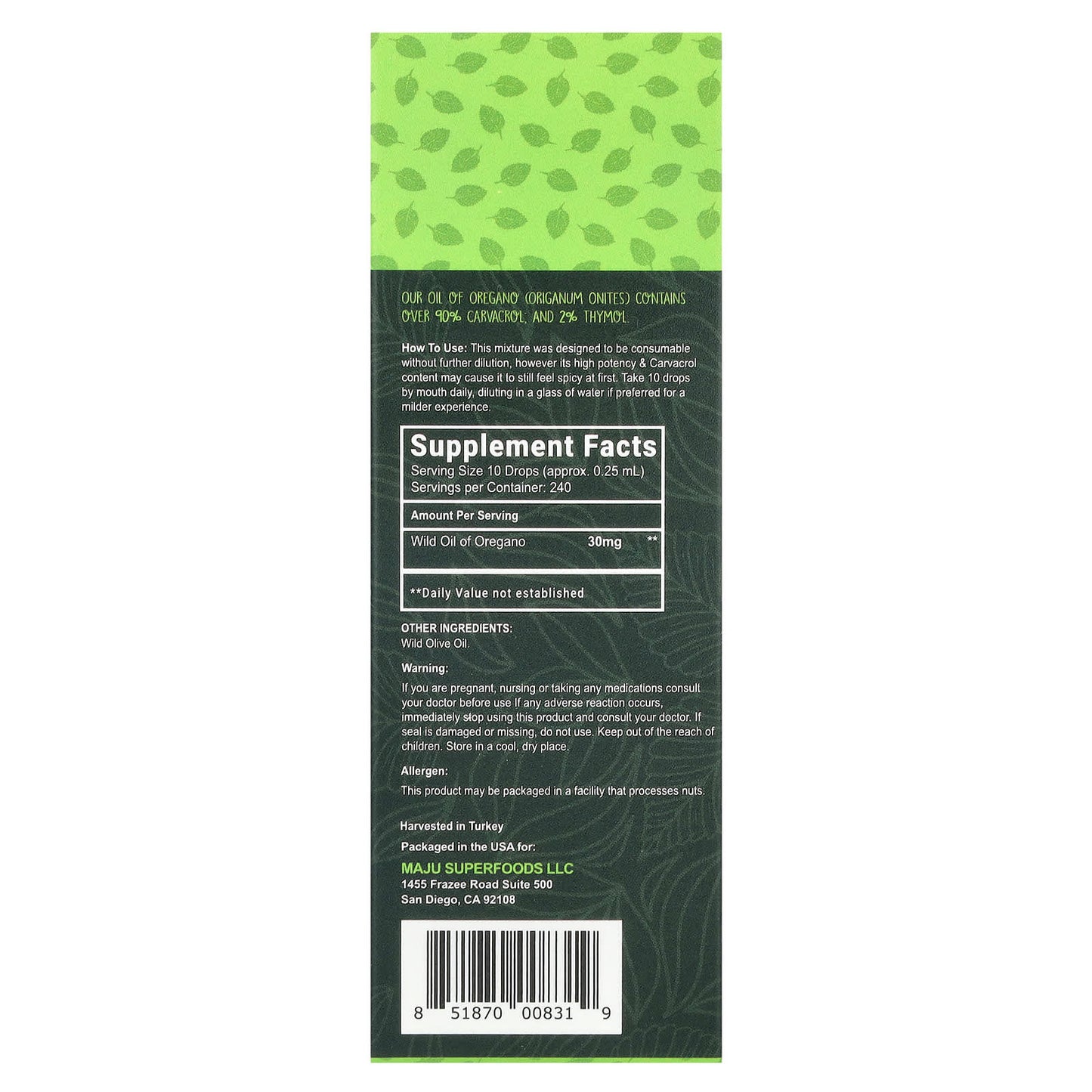 Maju Superfoods, CV 90+ Oregano Oil, 30 mg, 2 fl oz (60 ml)