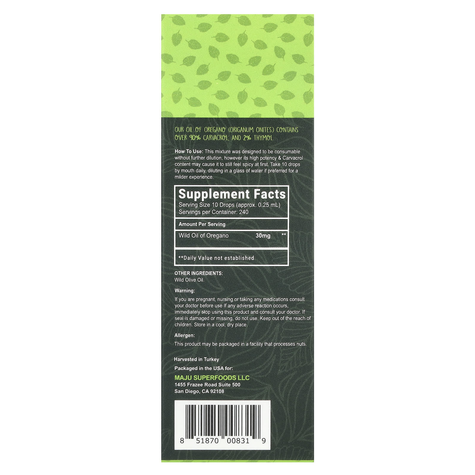 Maju Superfoods, CV 90+ Oregano Oil, 30 mg, 2 fl oz (60 ml)