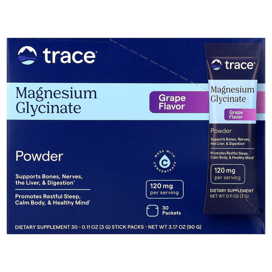 Trace, Magnesium Glycinate Powder, Grape, 30 Packets, 0.11 oz (3 g) Each - Image 1