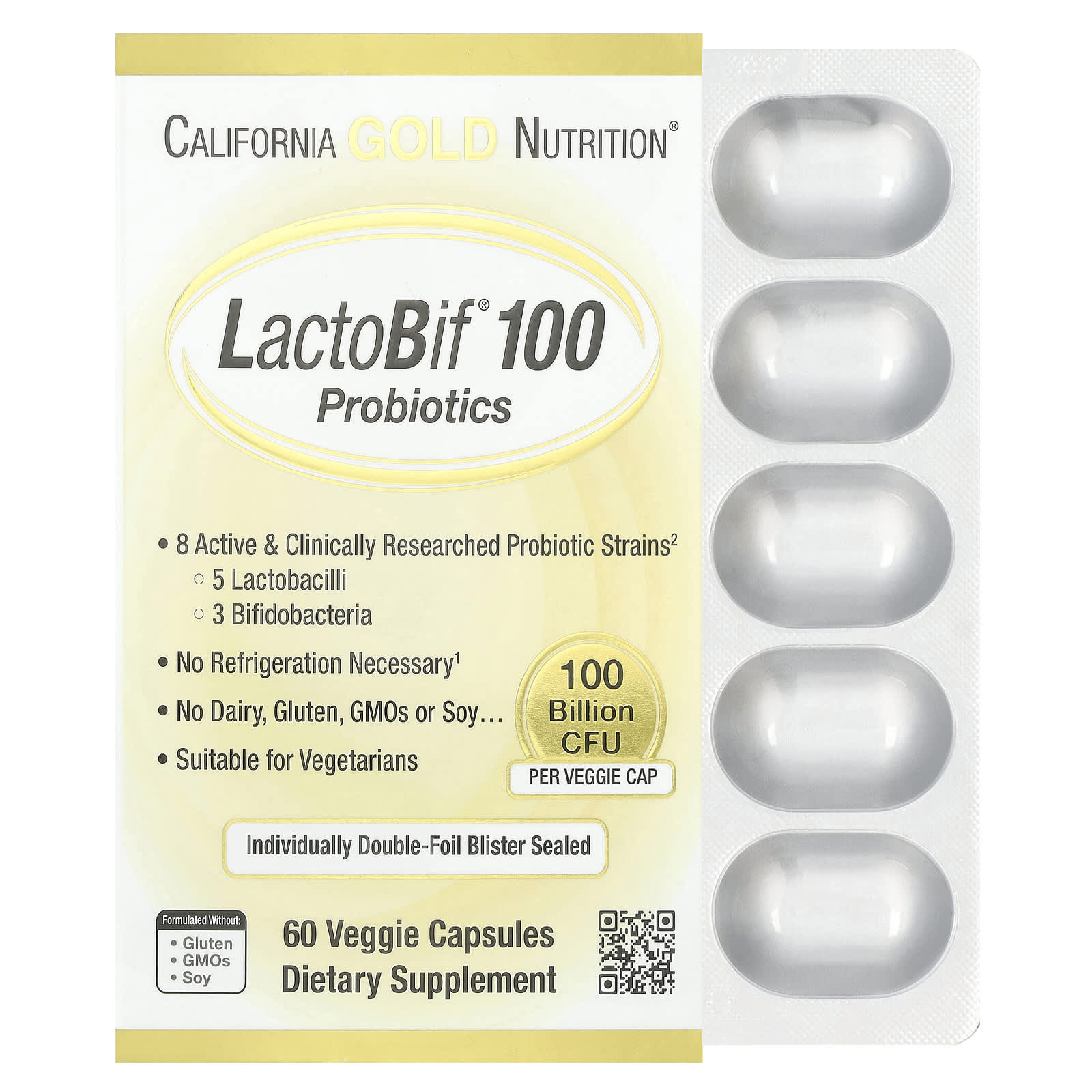 California Gold Nutrition LactoBif 100 Probiotics 60 Veggie Capsules - Image 1