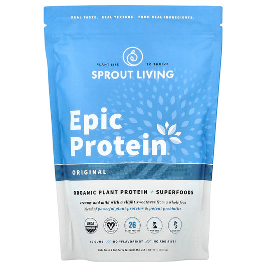 Sprout Living, Epic Protein®, Organic Plant Protein + Superfoods, Original, 1 lb (456 g) - Image 1