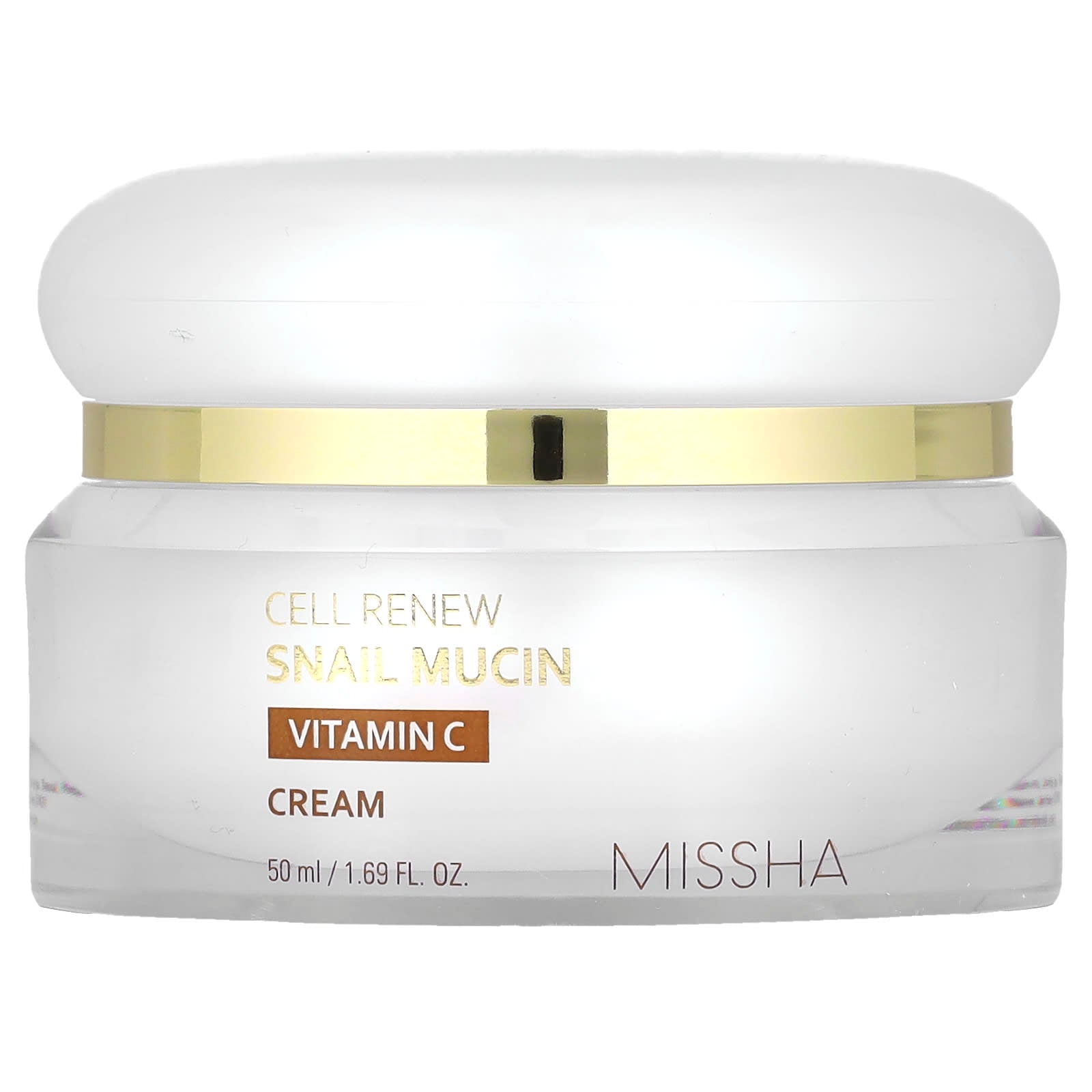 Missha, Cell Renew Snail Mucin, Vitamin C Cream , 1.69 fl oz (50 ml) - Image 1