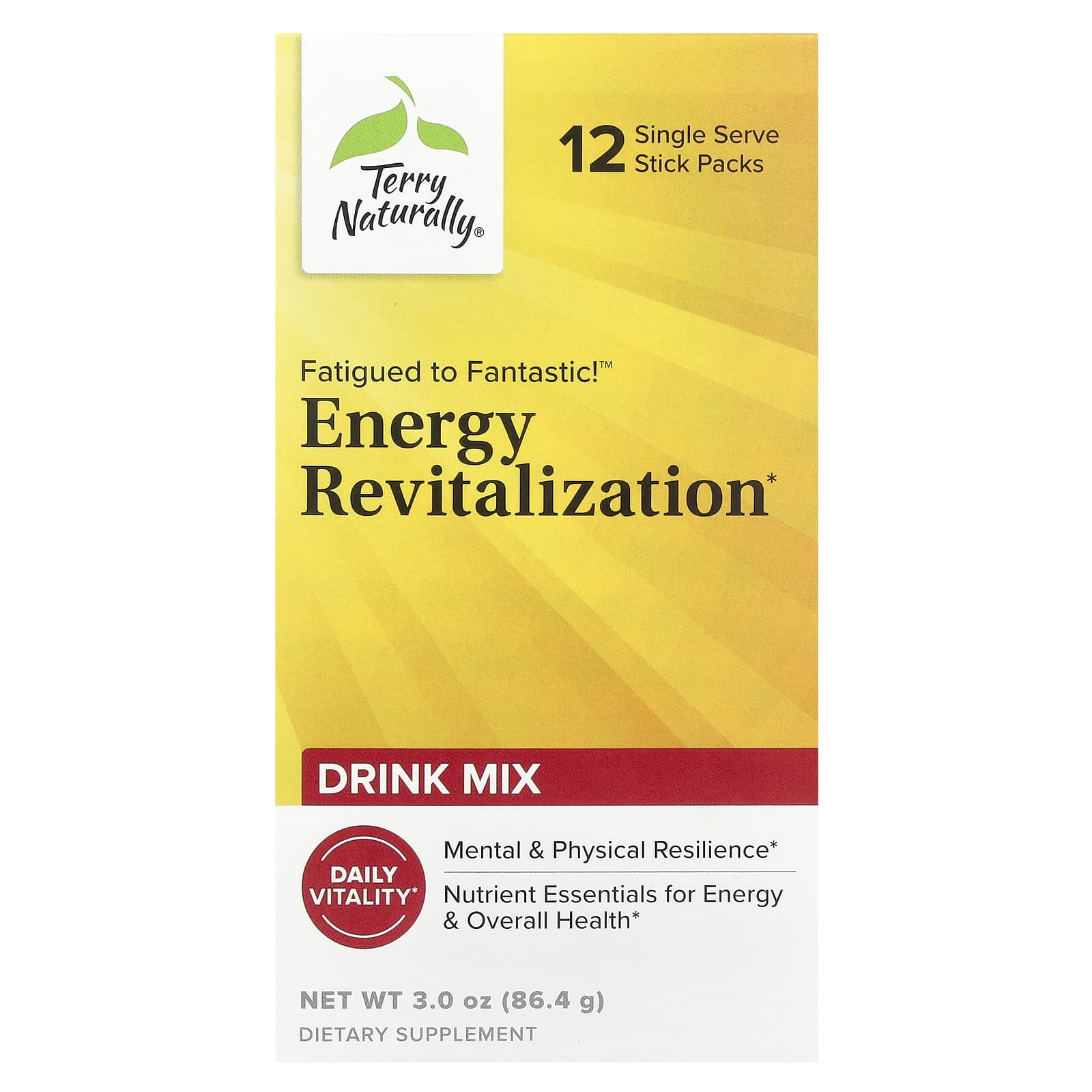Terry Naturally, Fatigued to Fantastic!™ Energy Revitalization Drink Mix, 12 Stick Packs, 0.25 oz (7.2 g) Each - Image 1