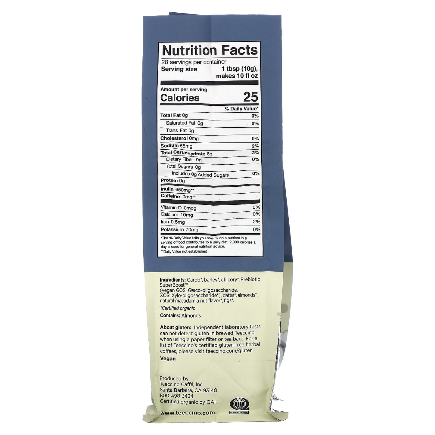 Teeccino, Prebiotic Herbal 'Coffee', Macadamia Nut, Medium Roast, Caffeine Free, 10 oz (284 g) - Image 2