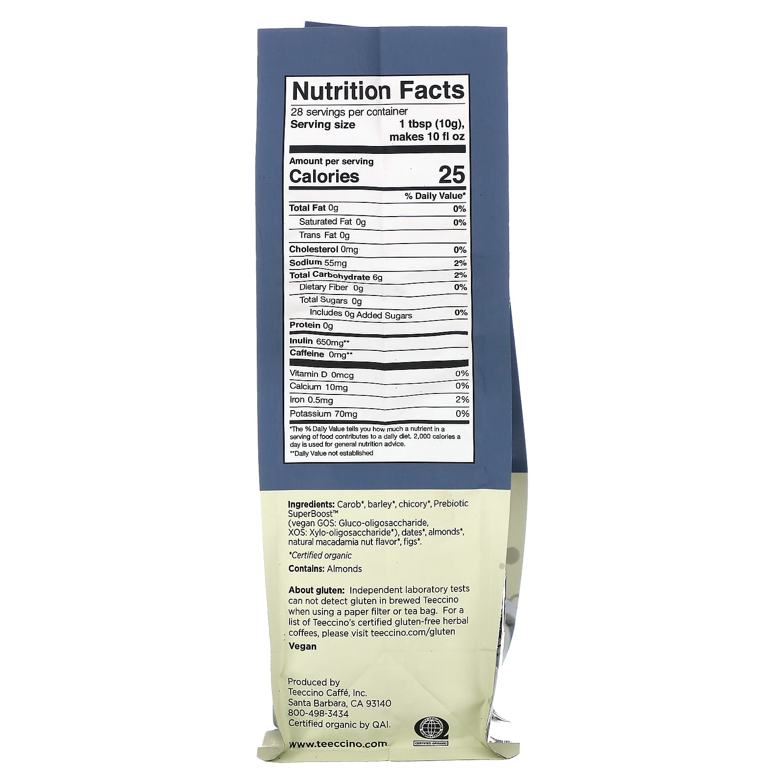 Teeccino, Prebiotic Herbal 'Coffee', Macadamia Nut, Medium Roast, Caffeine Free, 10 oz (284 g) - Image 2
