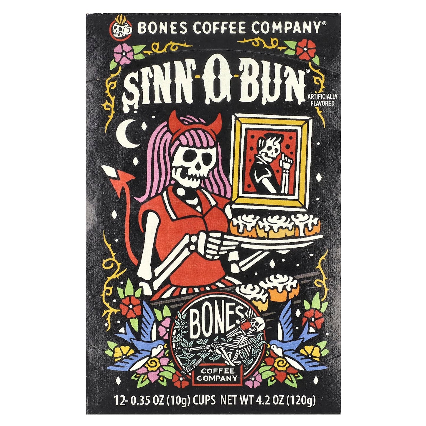 Bones Coffee Company Sinn-O-Bun Cinnamon Coffee Pods, 12 Cups - Image 1
