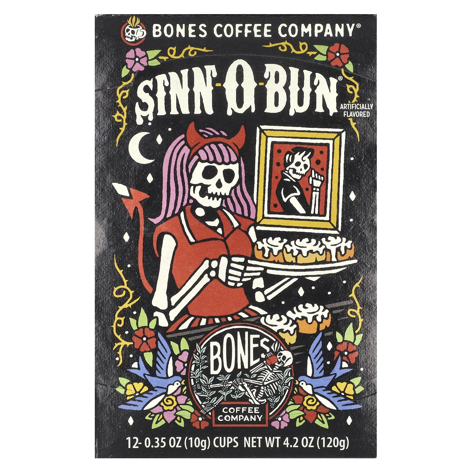 Bones Coffee Company Sinn-O-Bun Cinnamon Coffee Pods, 12 Cups - Image 1