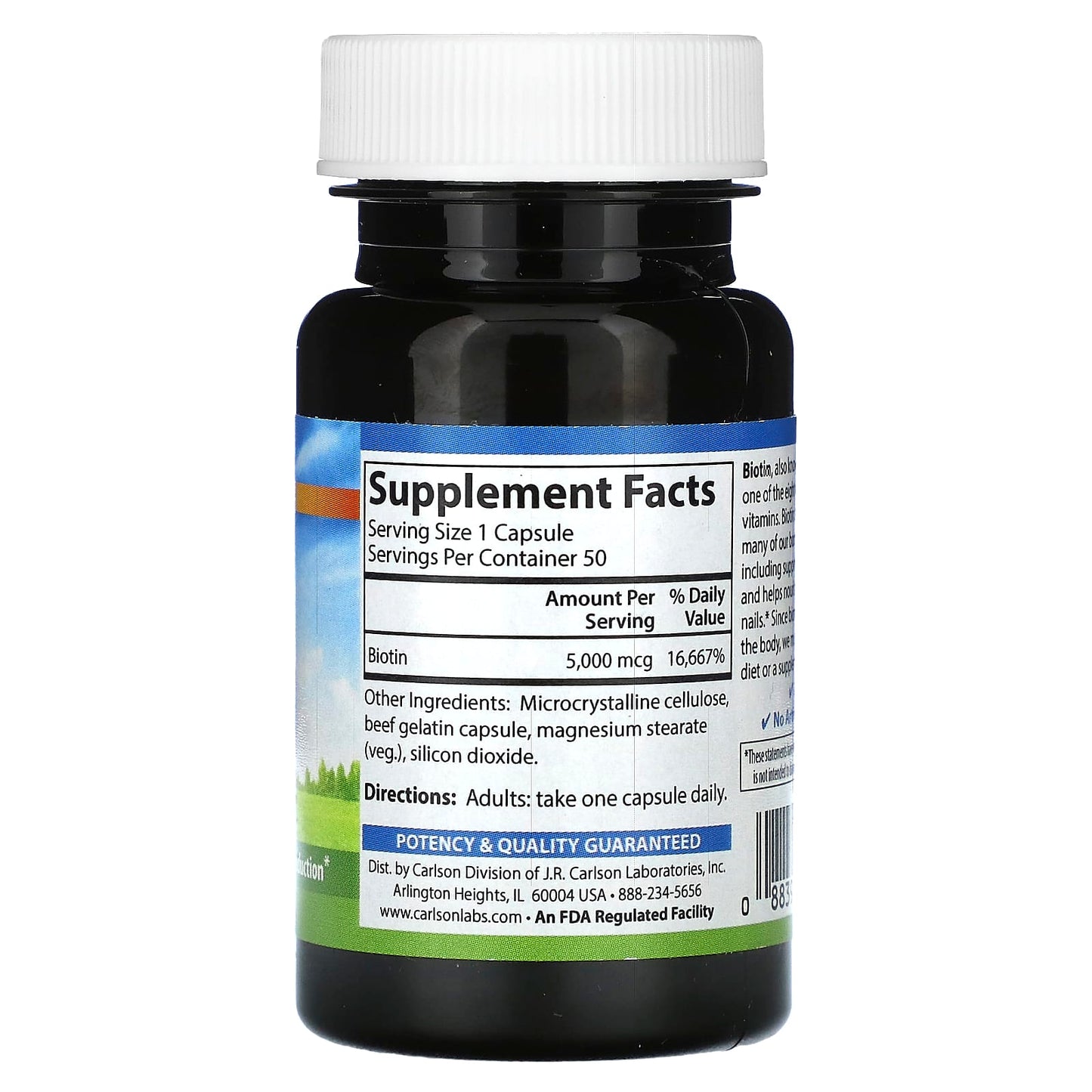 Boost Hair & Nail Health with Carlson Biotin 5,000 mcg, 50 Capsules - Image 2