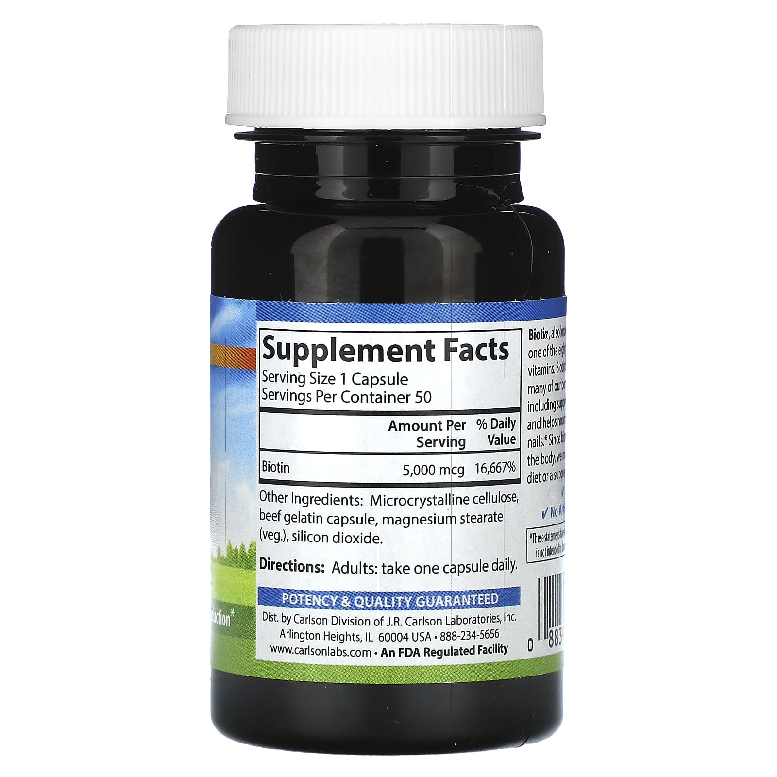 Boost Hair & Nail Health with Carlson Biotin 5,000 mcg, 50 Capsules - Image 2