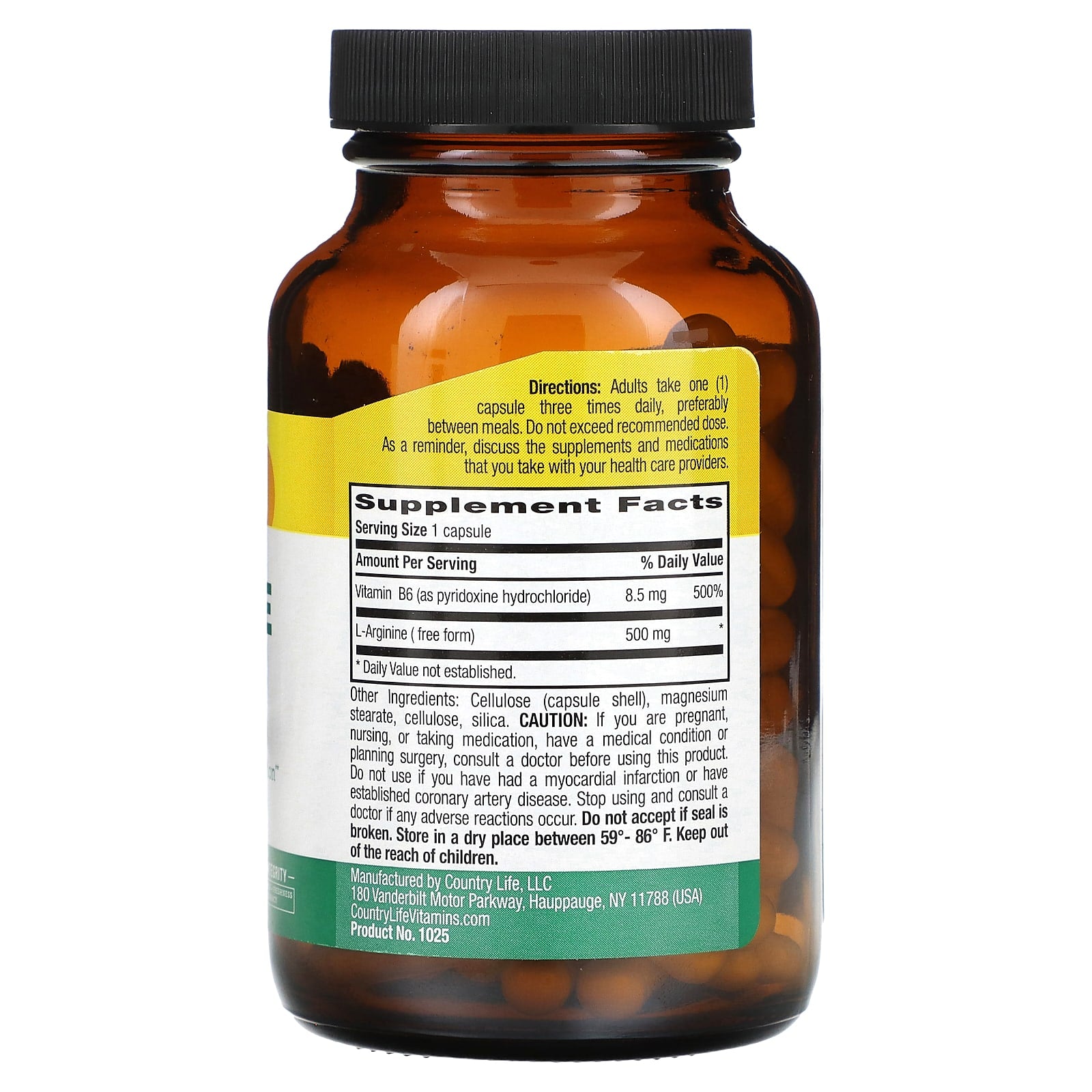 Country Life, L-Arginine, 500 mg, 100 Vegan Capsules
