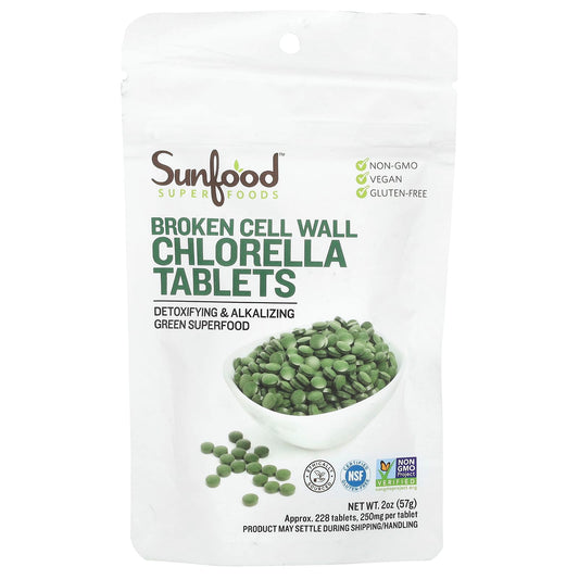 Sunfood, Broken Cell Wall Chlorella Tablets, 250 mg, Approx. 228 Tablets, 2 oz (57 g) - Image 1