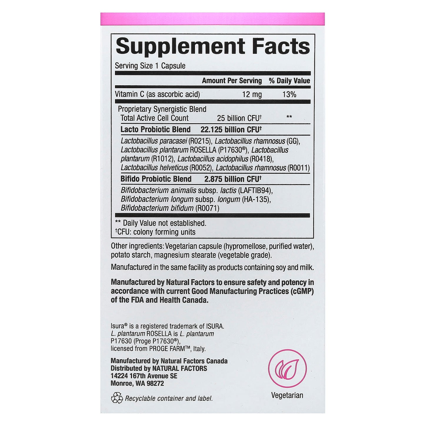 Natural Factors, Ultimate Probiotic Women's Every Day, 25 Billion , 30 Vegetarian Capsules - Image 2