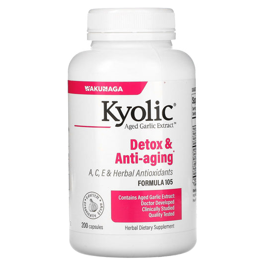 Kyolic, Aged Garlic Extract, Detox & Anti-Aging, Formula 105, 200 Capsules